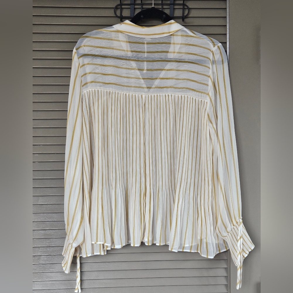 LC Lauren Conrad Pleated Chiffon Shear Marigold and Cream Striped Blouse Large - Picture 5 of 7
